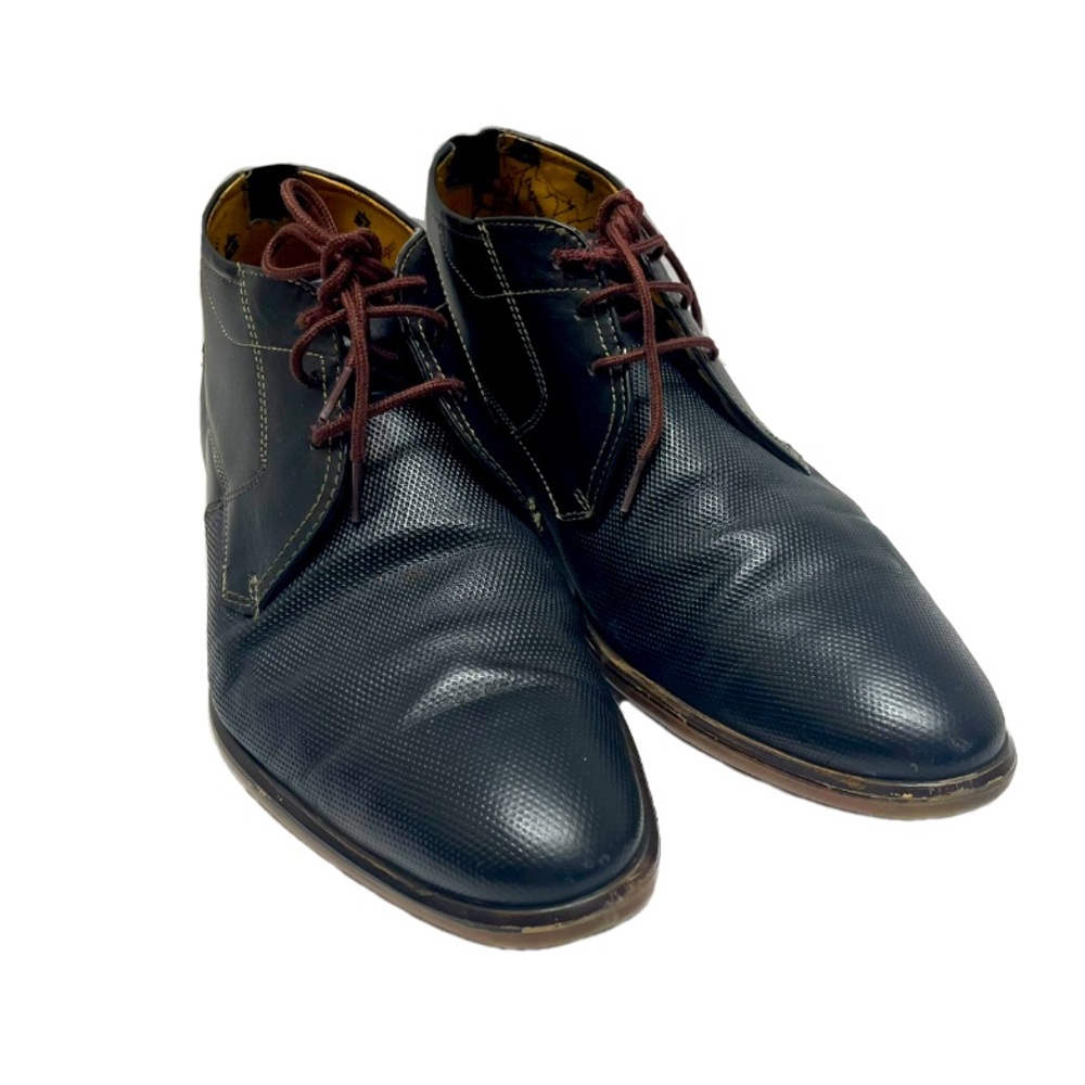 Bugatti Leather Oxford Shoes Lace Up Black Sz 42